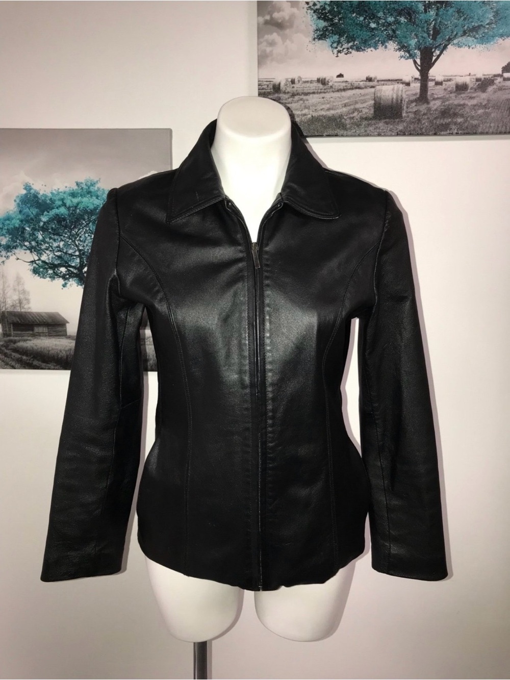 Classic Black Leather Zip-Front Women's Jacket